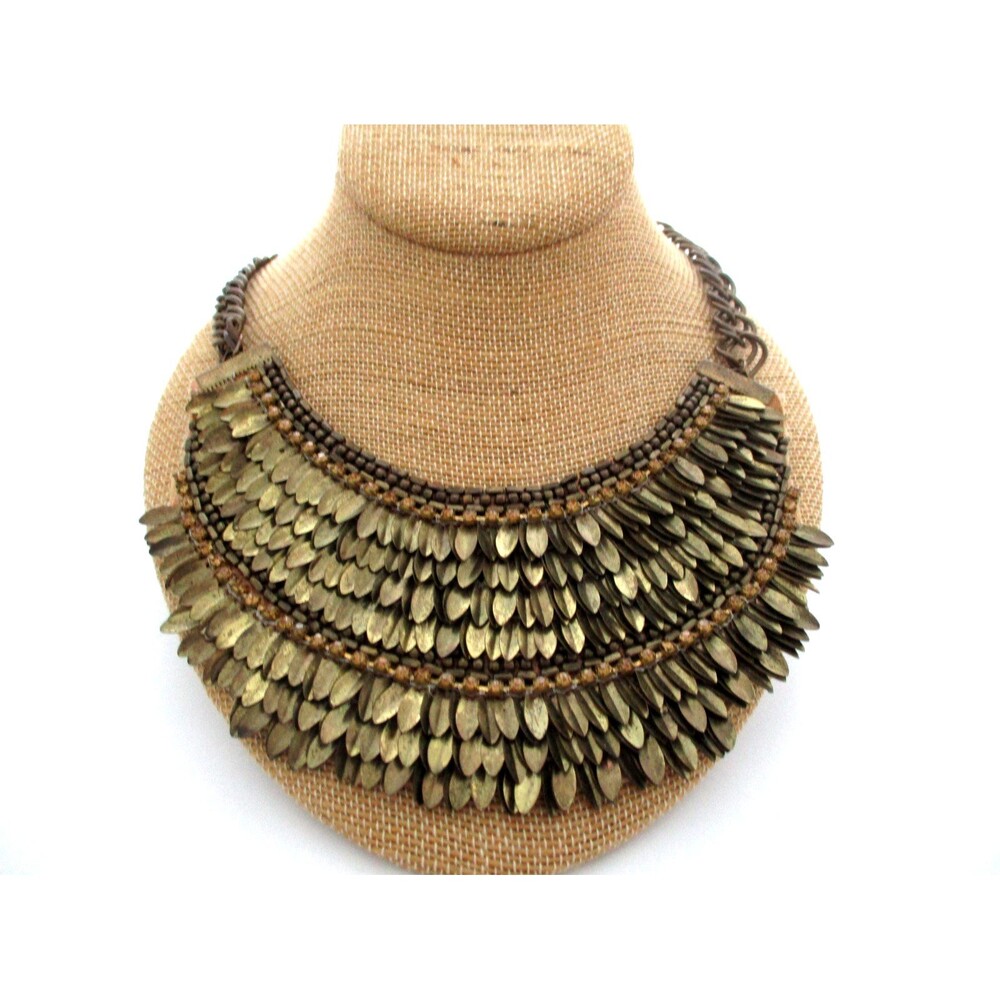 Pegasus Feather Bib Statement Necklace Gold Tone Scale Runway